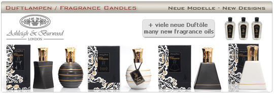 Die von uns angebotenen Duftlampen stammen alle von der englischen Firma Ashleigh & Burwood, die 1993 in London gegr�ndet wurde und sich auf die Herstellung von Home Fragrance Produkten spezialisiert hat. Die Firma Ashleigh & Burwood steht f�r qualitativ sehr hochwertige Produkte. Alle Duftlampen wurden in sorgf�ltiger Handarbeit hergestellt und garantieren somit Langlebigkeit sowie ein exklusives Design zu einem g�nstigen Preis. S�mtliche Duftlampen werden in einer sehr eleganten, dekorativen und stabilen Geschenkbox geliefert, die neben der Duftlampe selbst auch einen Einf�lltrichter und eine bebilderte Gebrauchsanleitung beinhaltet.